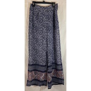 Charlotte Russe Boho‎ Floral Paisley Print Blue White Wide Leg Pants Large